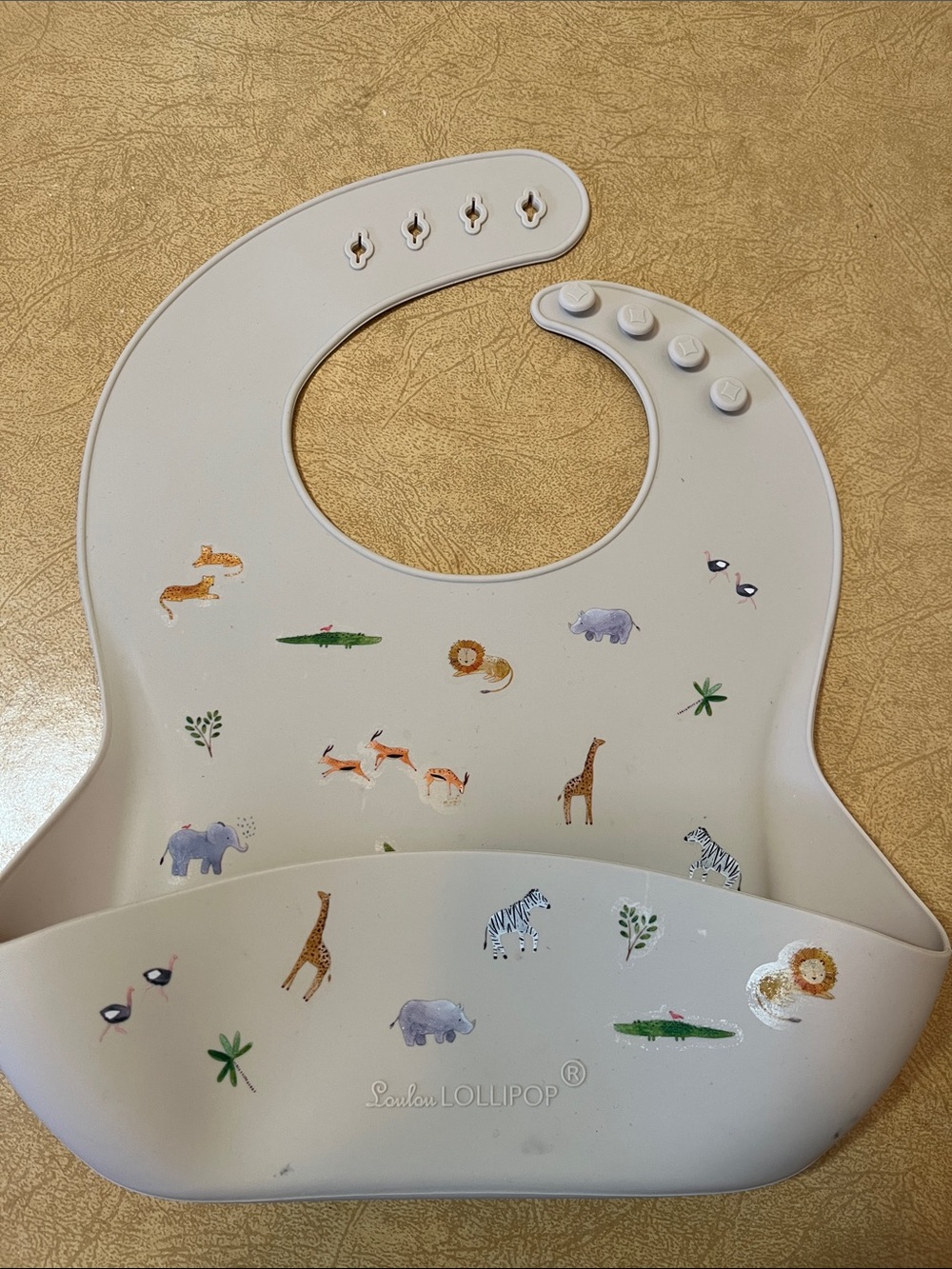 loulou Lollipop Silicone Baby Bib with Safari Print